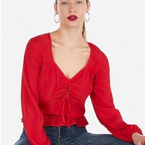 Express Sweetheart Tie Front Keyhole Peplum Top